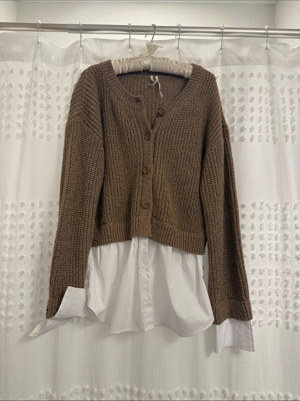 Anthropologie Chunky Knit Button-Front Cardigan Layered Sweater - Brown